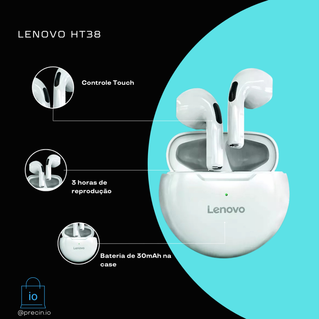 Fone De Ouvido In-ear Bluetooth Sem Fio Lenovo Ht38