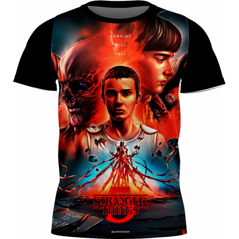 Camiseta Infantil Manga Longa Stranger Things 5ºDVM Confecções e  MalhariaSTRANGER THINGS 0717-CML