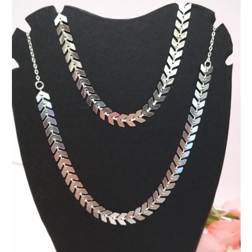 Conjunto colar corrente choker  escama de peixe +pulseira escama de peixe folheado a prata 925