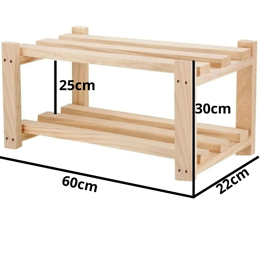 Sapateira De Madeira 2 Prateleiras Estante Organizadora Multiuso Mini Estante Sapateira Jardim Organizadora 30x60cm