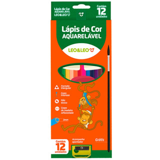 Lapis de Cor Aquarelavel 12 Cores + Pincel Aquarela Leo&Leo Onda Futuro