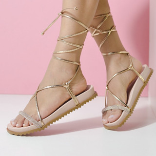 Sandália Feminina Birken Papete Rasteira de Amarração Tendência Promoção