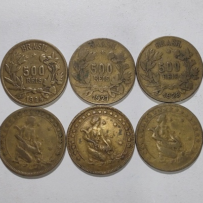Moedas de 500 Réis de 1924, 1926, 1927, 1928, 1929, 1930 (Bronze Alumínio - Fortuna)