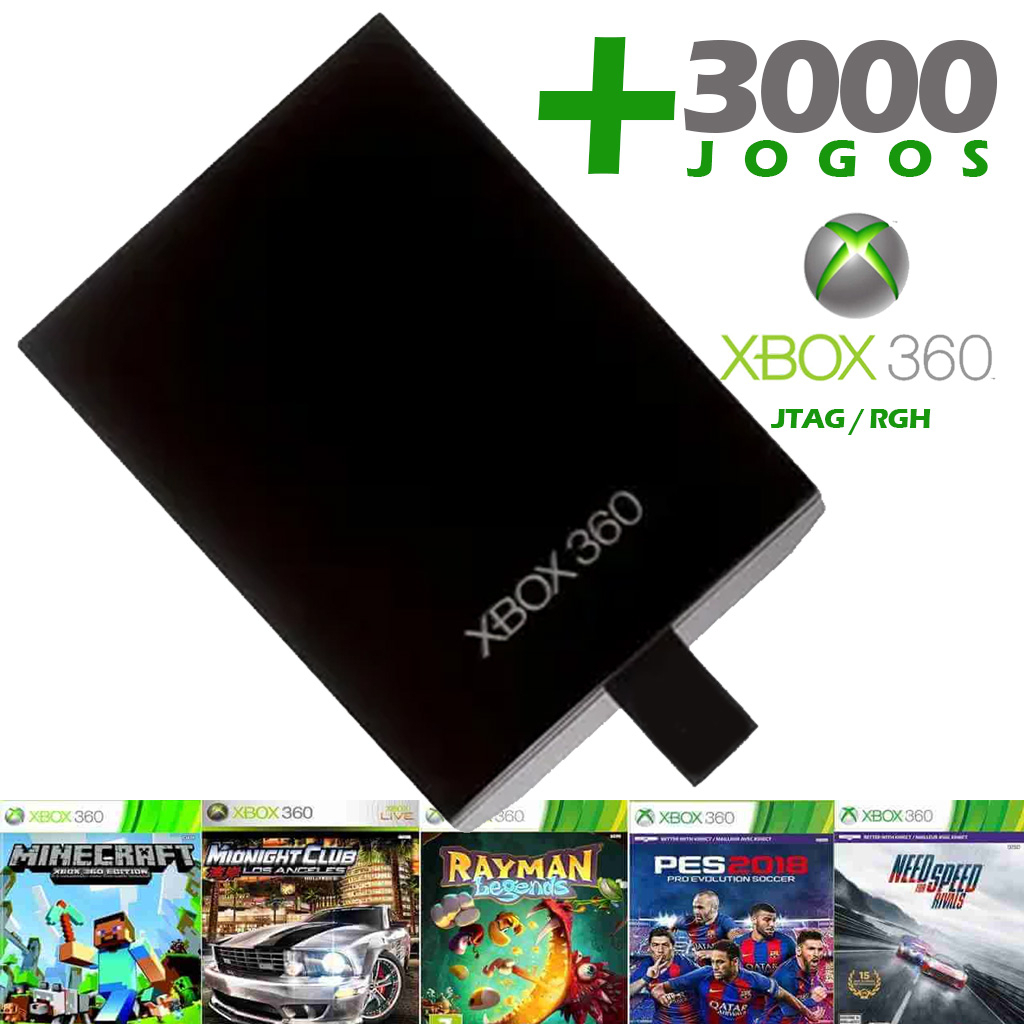 Xbox 360 Slim Branco RGH HD 500GB Lotado de Jogos - Corre Que Ta