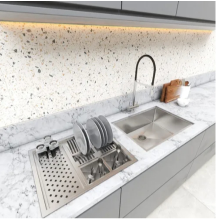 Cuba Inox Aço 50X40 + Calha Escorredor Úmido Para Louças E Talheres