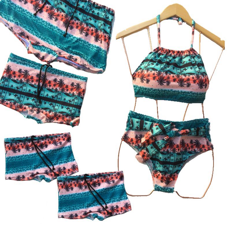 Kit Família 5 Peças - 1 Biquinis Hotpant Cintura Alta 4 Sungas - Moda Praia