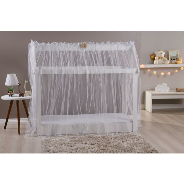 Mosquiteiro Cama Montessoriano 2.10m x 2.25m em Tule Branco Laço Decorativo