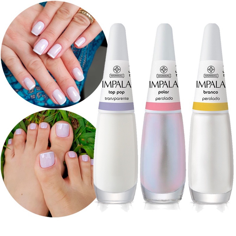 Kit 3 Esmaltes Impala Francesinha Top Pop , Polar e Branco