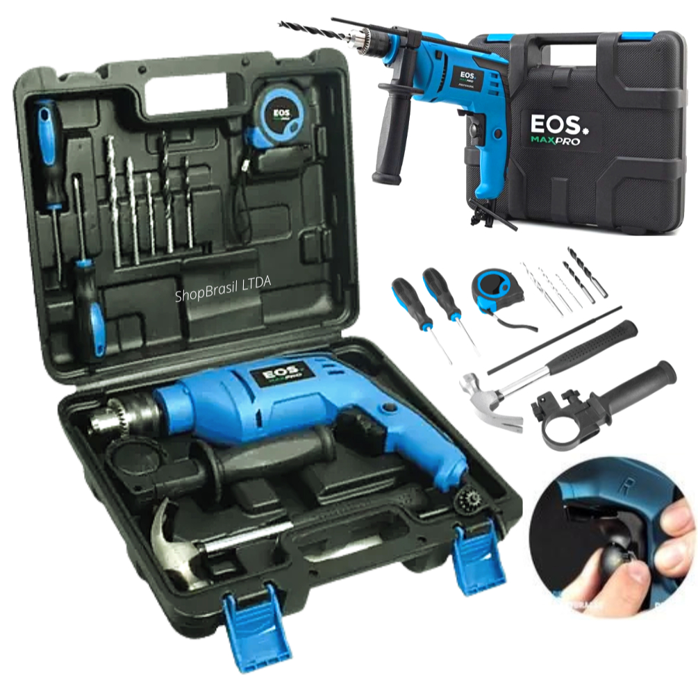 Furadeira Parafusadeira Com Maleta 12 Acessórios 3/8pol 650W EOS MaxPro