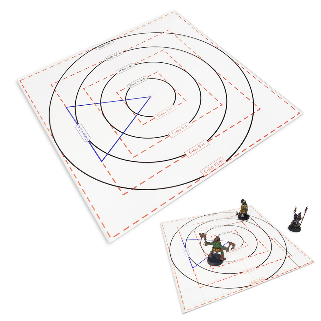 Gabarito Áreas De Magia All in One RPG D&D 5e Acrílico Cone Cubo Esfera Tudo em Um Template Marcador Pathfinder