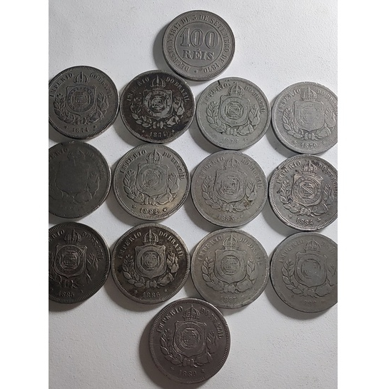 Moedas de 100 Réis de 1871 1872 1874 1875 1876 1877 1878 1879 1880 1881 1882 1883 1884 1885 1886 1887 1888 1889 Império