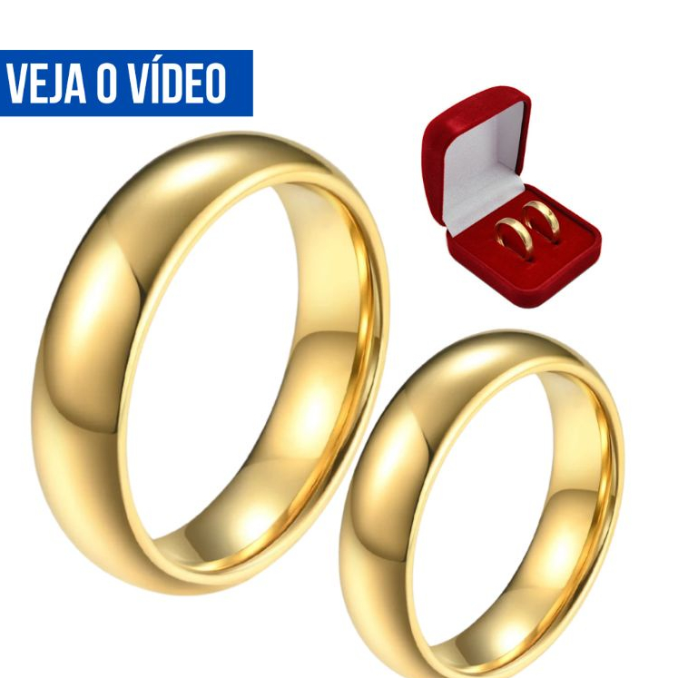 Par de Aliança de Casamento Ouro 24k Tradicional 4mm Banho de 10 milésimos Noivado Original.Par de Aliança de Casamento Ouro 24k Tradicional 4mm Banho de 10 milésimos Noivado Original.