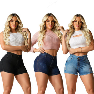 Bermuda e Shorts Jeans Cintura Alta Lycra Empina bumbum