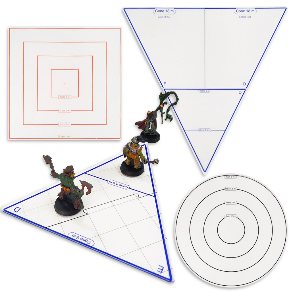 Gabarito Áreas De Magia RPG D&D 5e Acrílico Cone Cubo Esfera 5 Peças Template Marcador Delimitador Pathfinder Tormenta