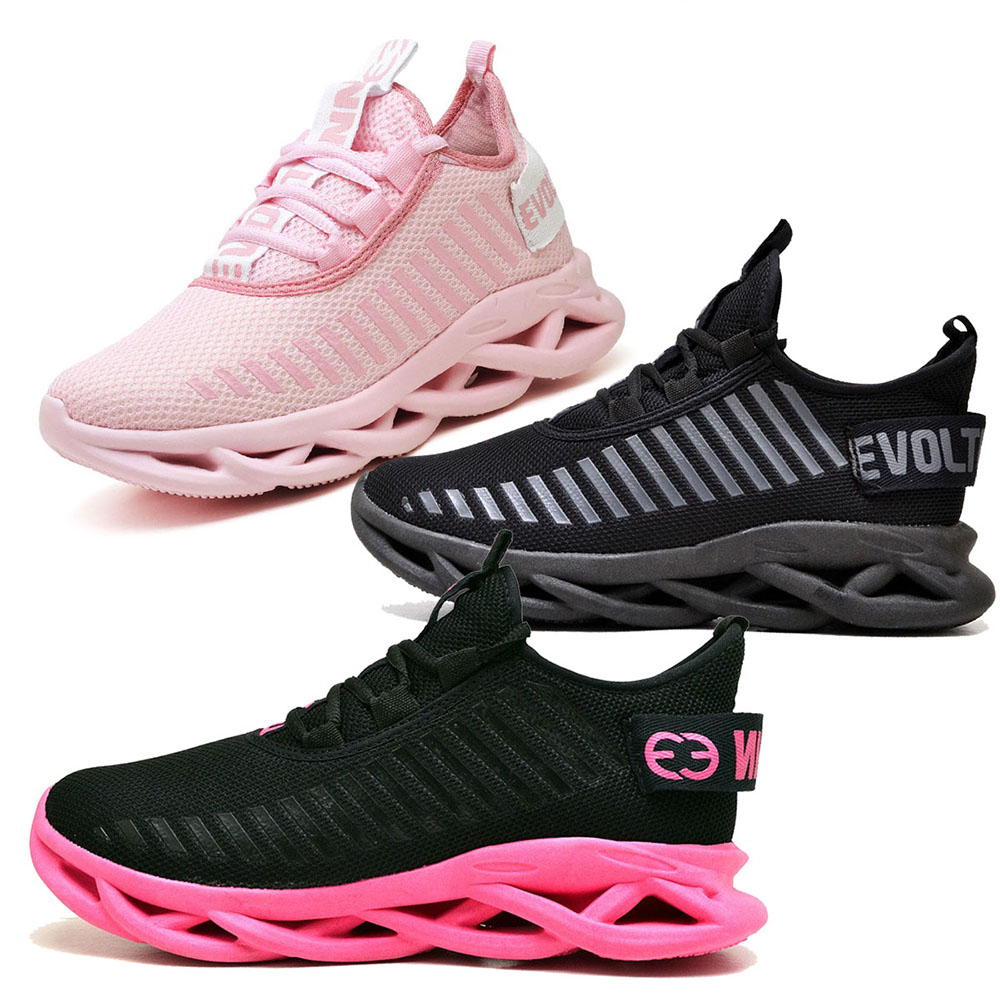 3 Tênis Feminino Caminhada Corrida Easy Style Evoltenn Solado Trançado Moderno Preto Pink Lançamento