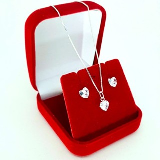 Kit de brincos e colar conjunto feminino coração zirconia prata 925 legítima