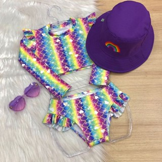 Biquíni Infatil Blusinha Manga Longa Moda Praia Piscina