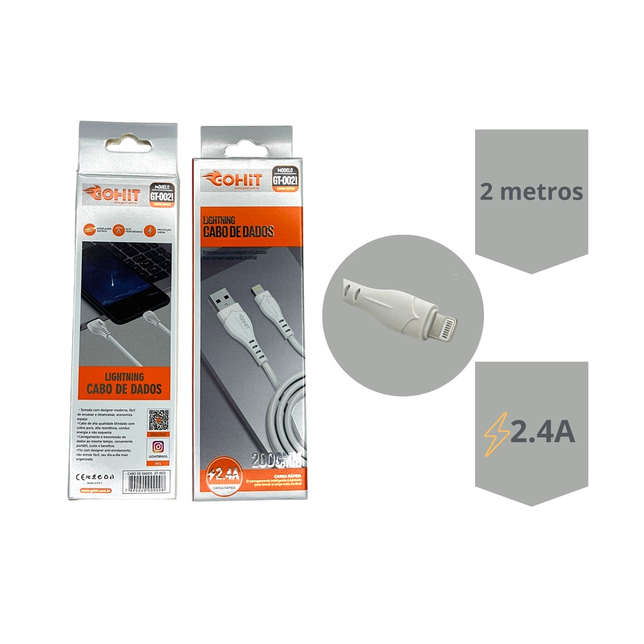 Cabo Carregador Turbo Celular IPhone 2 metros Reforçado Lighting Usb Ultra Carregamento Rápido Resistente Apple ios