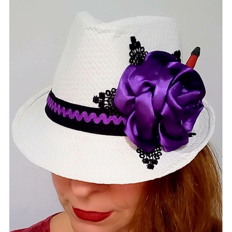 Chapéu  Branco Pombagira Malandra Roxo Encruzilhada Maria Navalha, Maria Navalhada Umbanda Candomblé