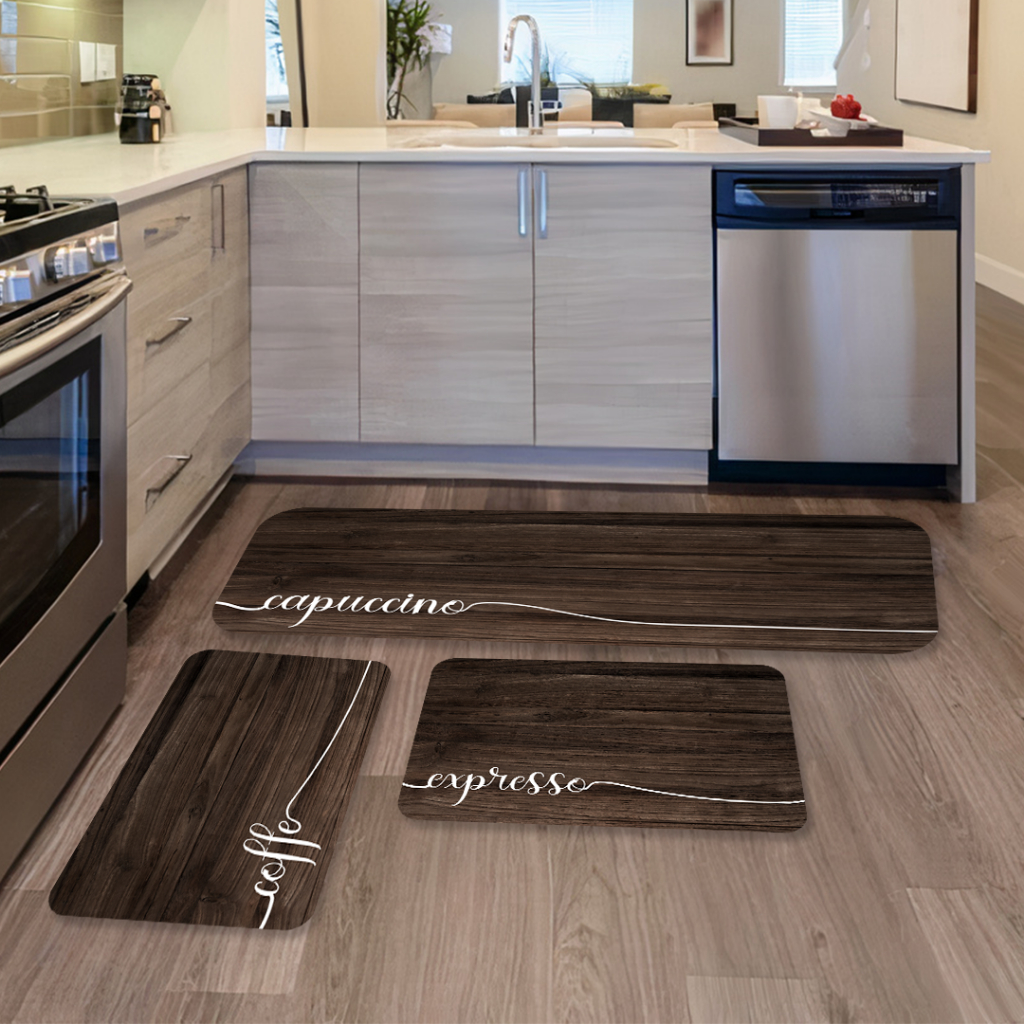 Kit Jogo 3 Peças de Tapete para Cozinha Capuccino Coffee Expresso Antiderrapante Dcorô