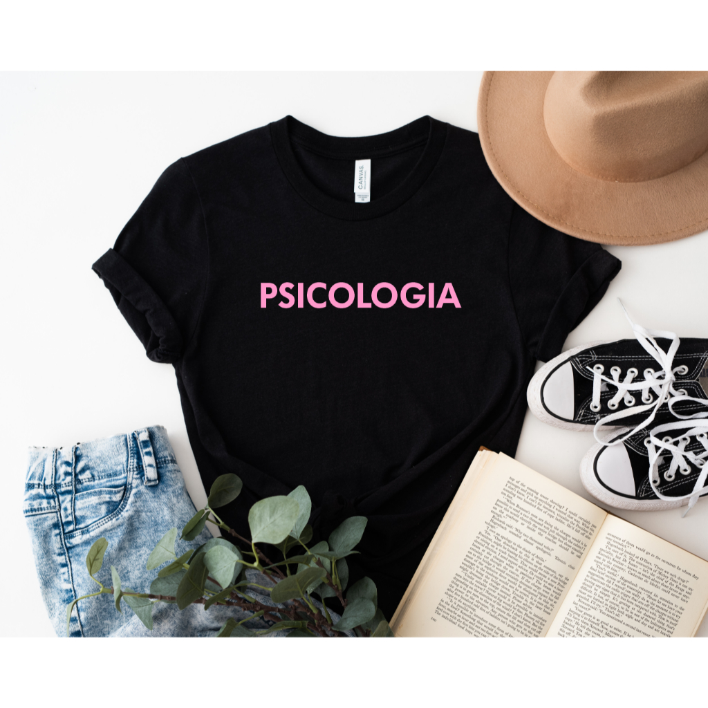 Blusa T-shirt Feminina Psicologia Preta com Rosa em Oferta na Shopee