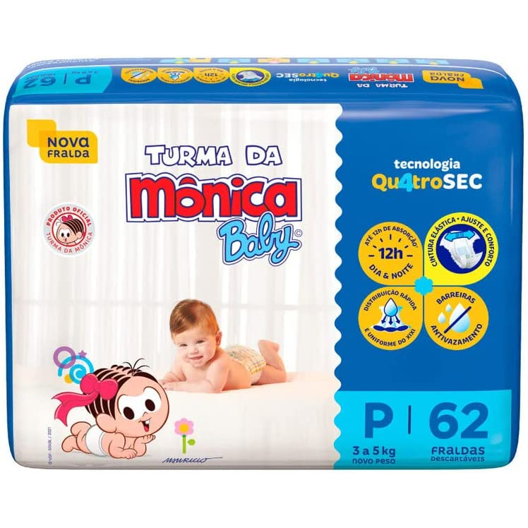 Fralda Turma da Mônica Baby Mega  P/62 M/50 G/44 XG/42