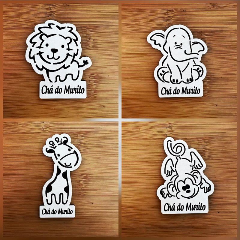 Kit de Imãs Geladeira Safari Aniversário Chá Bebê Aniversário Infantil em MDF