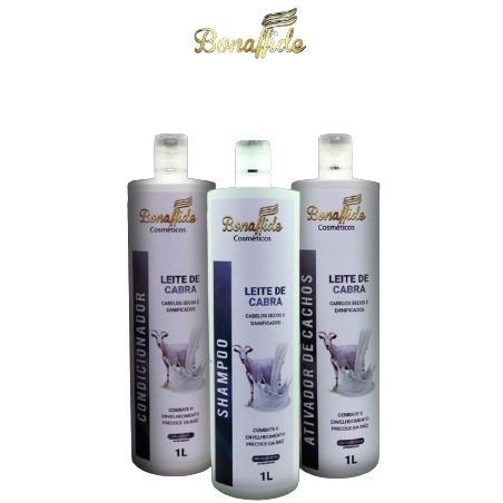 Bonaffide Kit Shampoo, Condicionador e Ativador de Cachos Leite de Cabra para Cabelos Secos e Danificados 1L