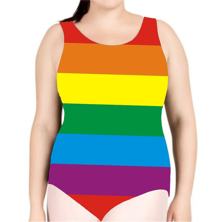 Body Feminino plus size Arco iris Listrado Colorido Body Regata Lgbt Carnaval Balada Academia Fitness Cosplay