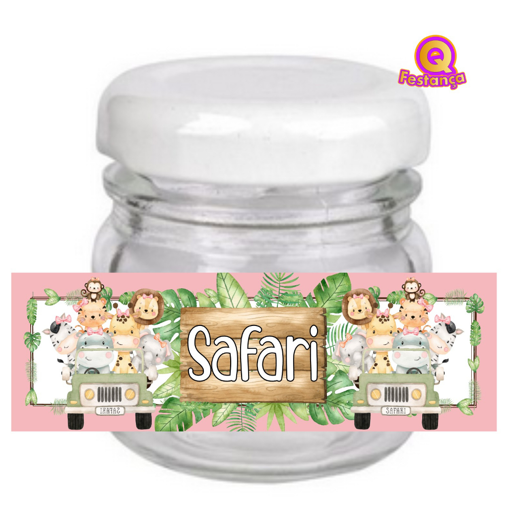 10 Adesivos Rótulo para Potinho 40ml Safari Aquarela Rosa - Kit de Festa Rosa, Decoração de Festa com bichinhos, Bichinhos Rosas, Animais, Zoológico, Lembrancinhas de Aniversário, Decoração de festa, Decoração de festa Infantil