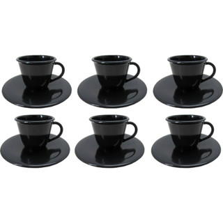 Jogo 6 Xícaras Café 85 Ml Com Pires Acrílica Preta