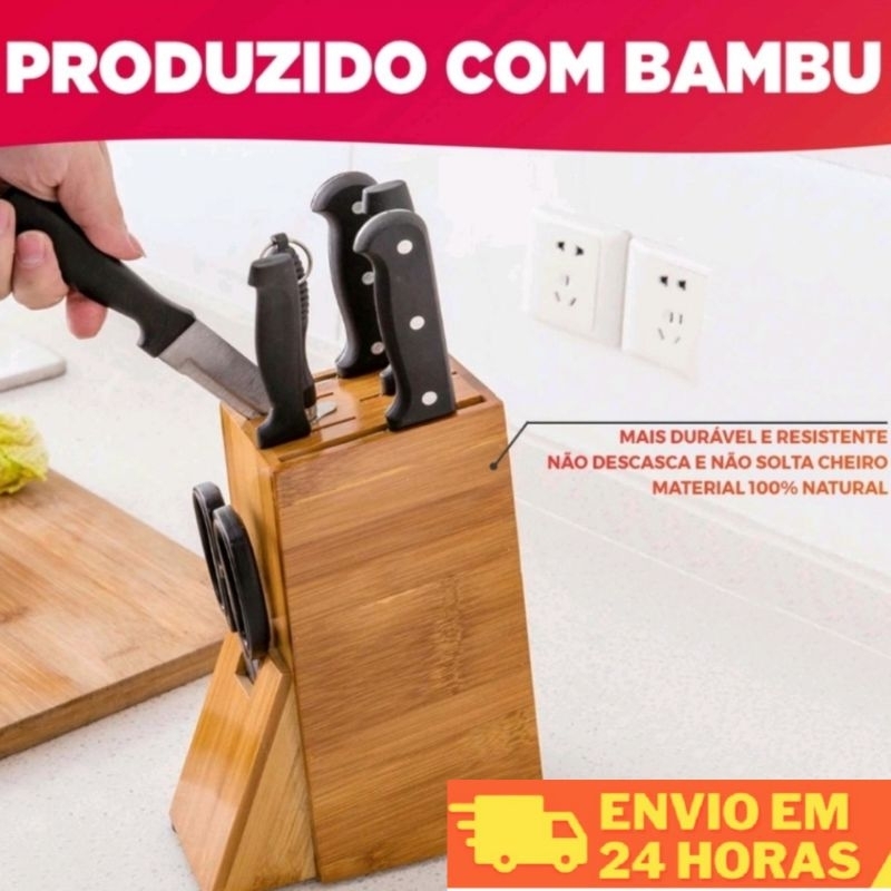 Organizador De Faca Cepo Bambu Otimiza Espaço E Decora Promoção