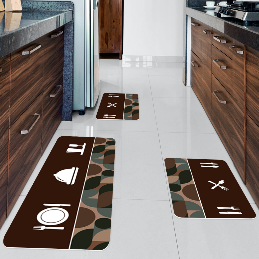 Kit Jogo 3 peças de Tapete para Cozinha Talheres Ùnico Antiderrapante Dcorô