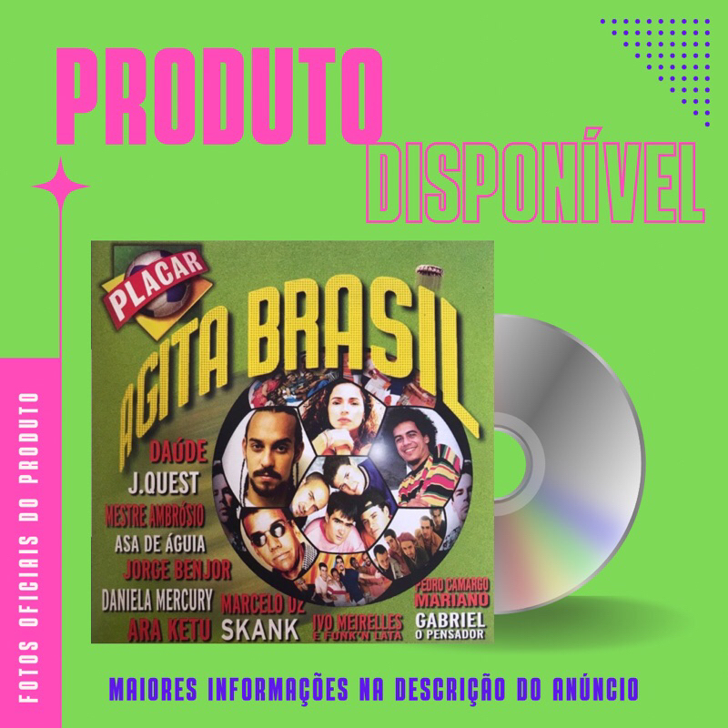 CD AGITA BRASIL PLACAR (Daniela Mercury, J Quest, Skank, Marcelo D2, Ed Motta, Jorge Ben Jor, Asa de Águia, Araketu)