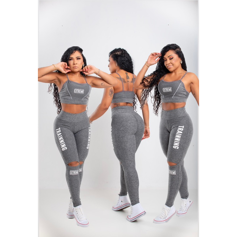 legging impina bum bum aberta no joelho mais top com bojo leg impina bum bum pintura em Oferta na Shopee
