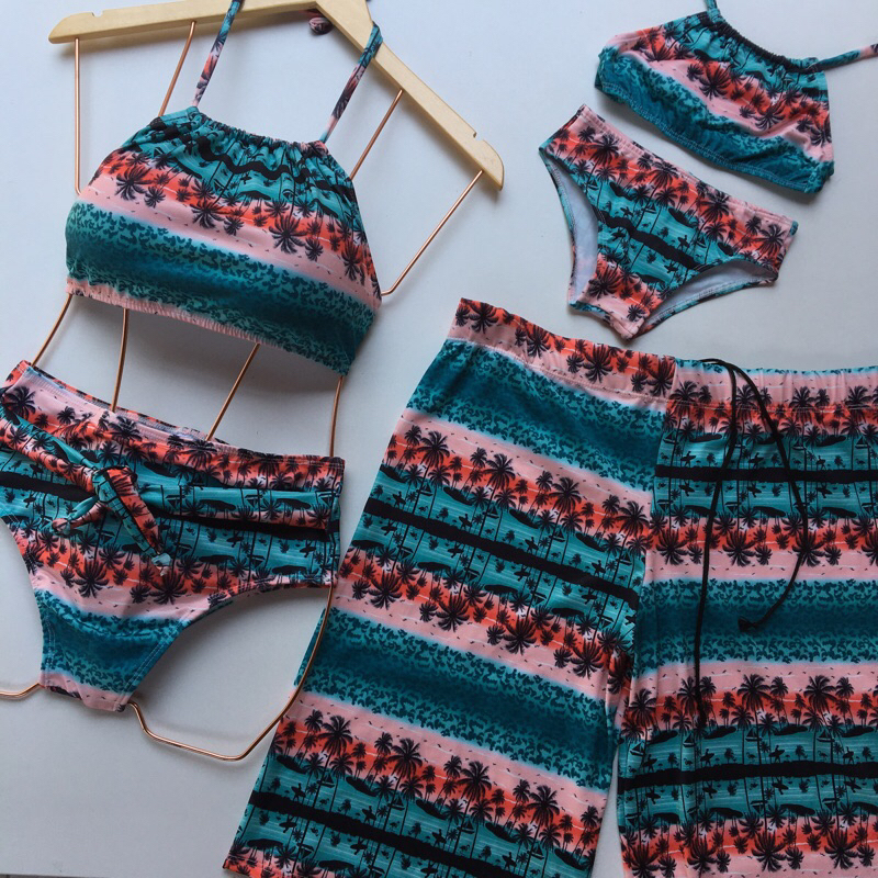 Kit Família Mãe Filha Pai - 2 Biquinis 1 Short Masculino - Moda Praia