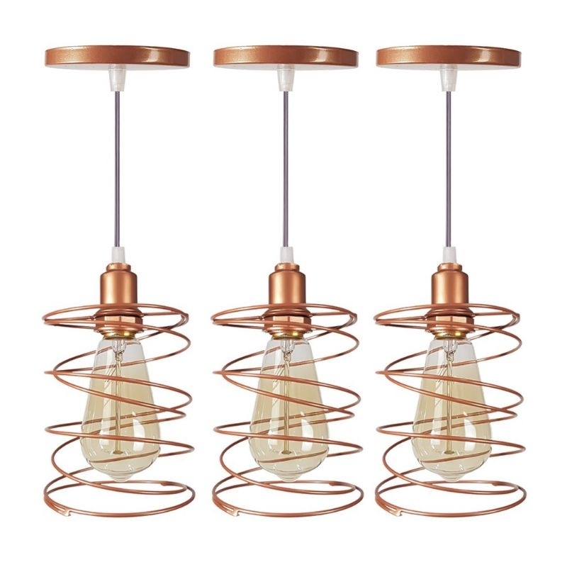 kit 3 Pendente Luminária Lustre Vintage Aramado Mola Retrô Fio Cristal