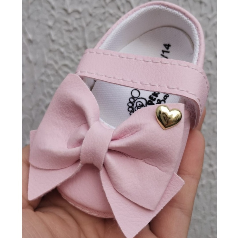 sapatilha laço padrão frontal bebê infantil rn batizado uma fofura em Oferta na Shopee