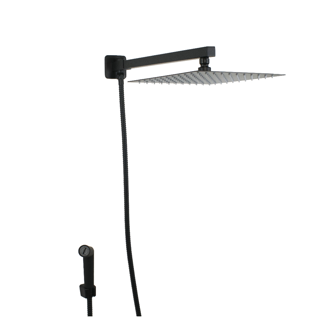 Ducha Inox 304 Preto 25 Cm Quadrada Completa C/ Desviador e Ducha Manual