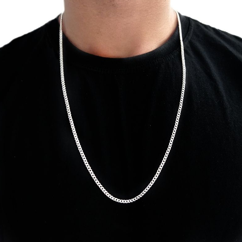 Corrente Correntinha Masculina Fina Grumet 2,5mm Banhado a Prata 925