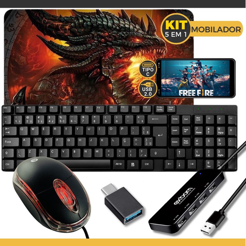 Kit Mobilador Gamer Completo Promoção Para Celular Com Teclado + Mouse Óptico