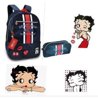 Mochila JEANS Betty Boop + Estojo em Oferta na Shopee