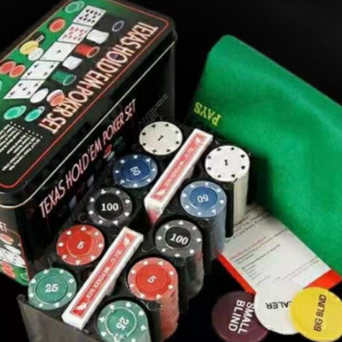 Kit Jogo Poker profissional Texas Hold'em 200 Fichas Numeradas + Feltro