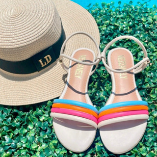 Sandália rasteira feminina primavera - verão tiras coloridas super confortáveis influenciadoras 011