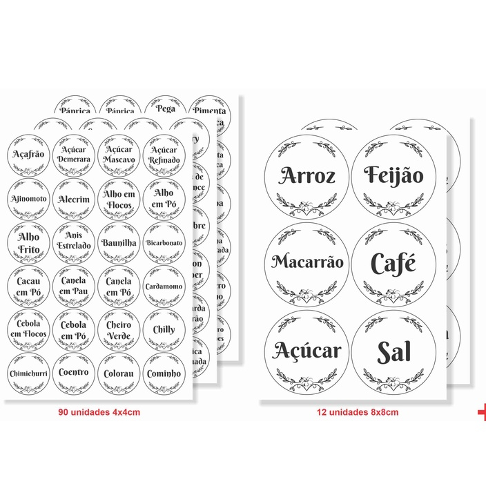 Kit 108 Etiquetas Adesivas Para Condimentos Potes Organizadores TRANSPARENTE em Oferta na Shopee