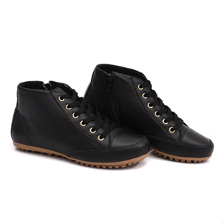 Botinha Casual Feminina Rasteira Em Couro Legítimo De Zíper Confortável Para o Seu Dia a Dia em Oferta na Shopee