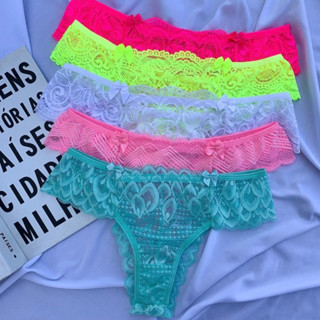 4 Calcinhas Hebe Kit lingerie Sexy Renda Luxo Cavada e laços
