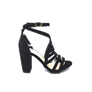 Sandália Feminina Preto Gladiadora Salto Grosso