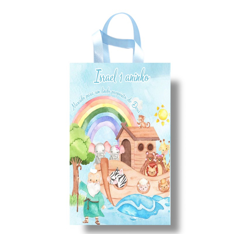 15 Sacolinhas Personalizadas no Tema Arca de Noé Tamanho 16x10x4
