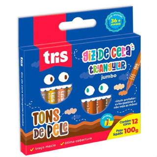 Giz de Cera triangular Jumbo Tons de Pele com 12 Cores TRIS